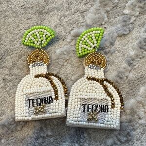 Beaded Tequila Bottle Earrings with Lime Accent